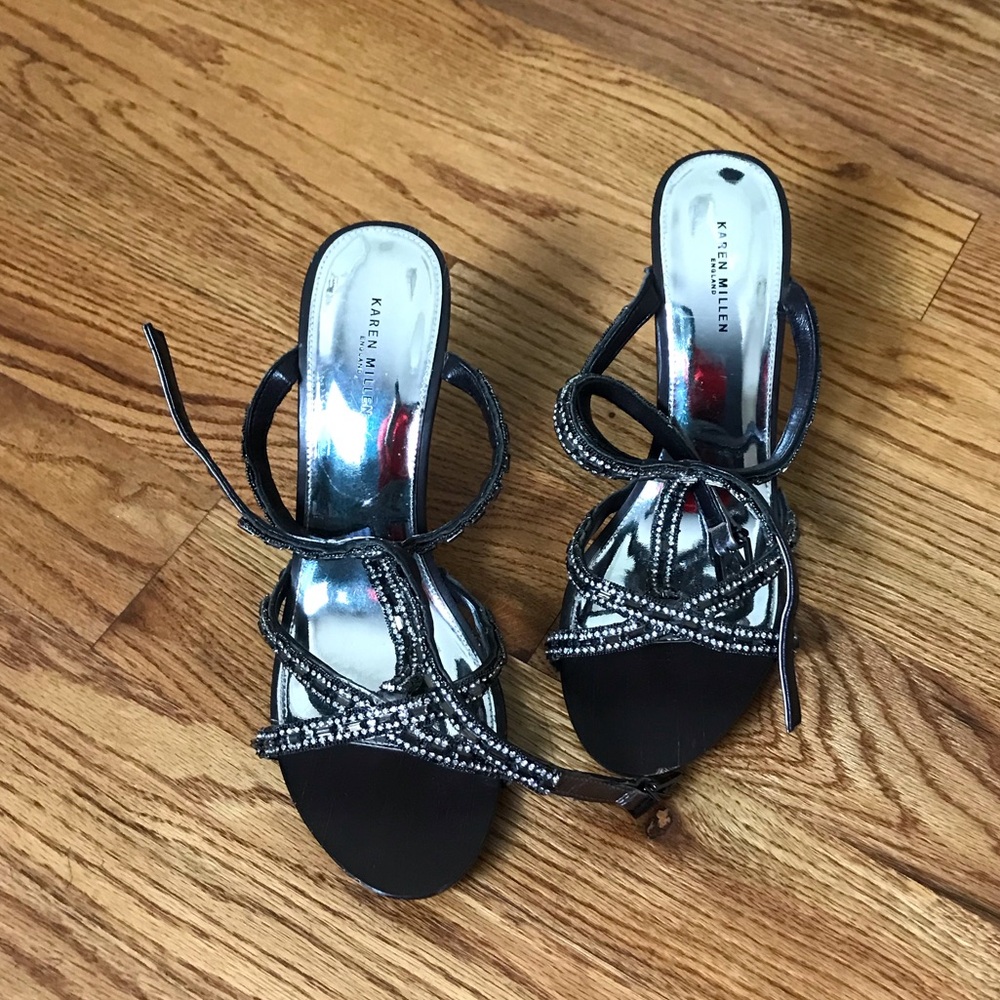Karen Millen Dark Brown Rhinestone Detail Heels